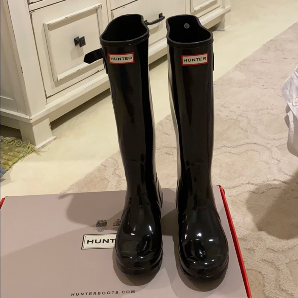 Black tall hunter rain boots